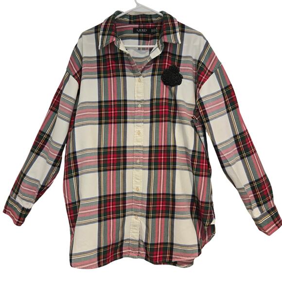 Lauren Ralph Lauren XL Rhinestone Embellished Bullion Plaid Cotton Twill Shirt - Picture 3 of 10